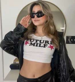Future MILF Printed Crop Top White