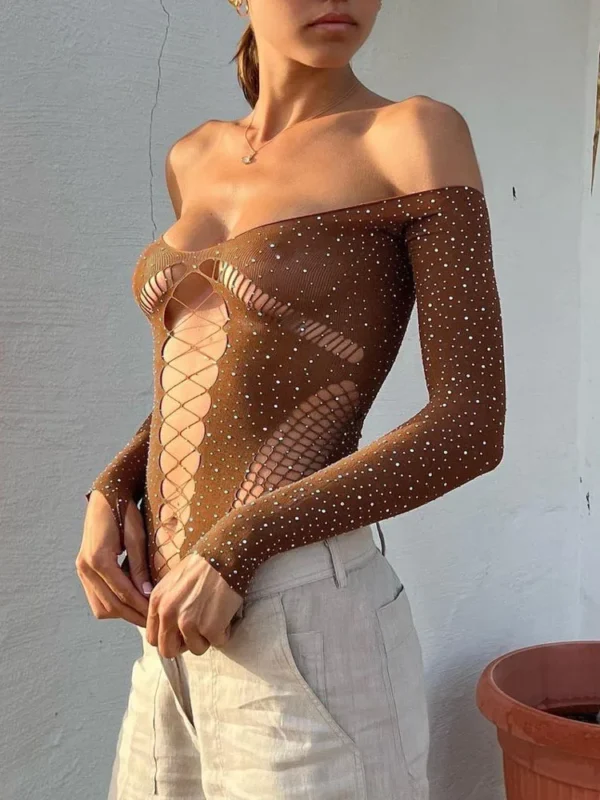 Sparkly Long Sleeve Mesh Bodysuit - Image 23