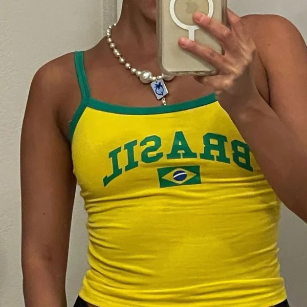 Brasil Flag Camisole Cropped Tank Top - Image 6