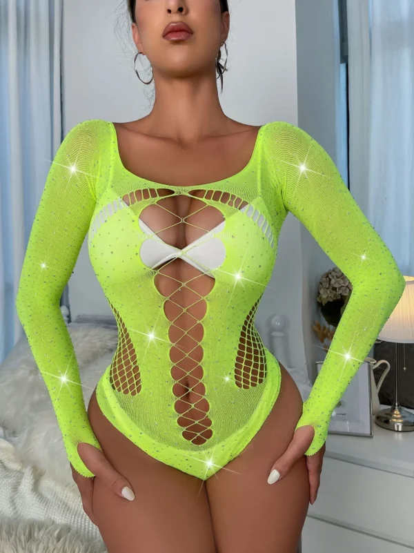 Sparkly Long Sleeve Mesh Bodysuit - Image 15