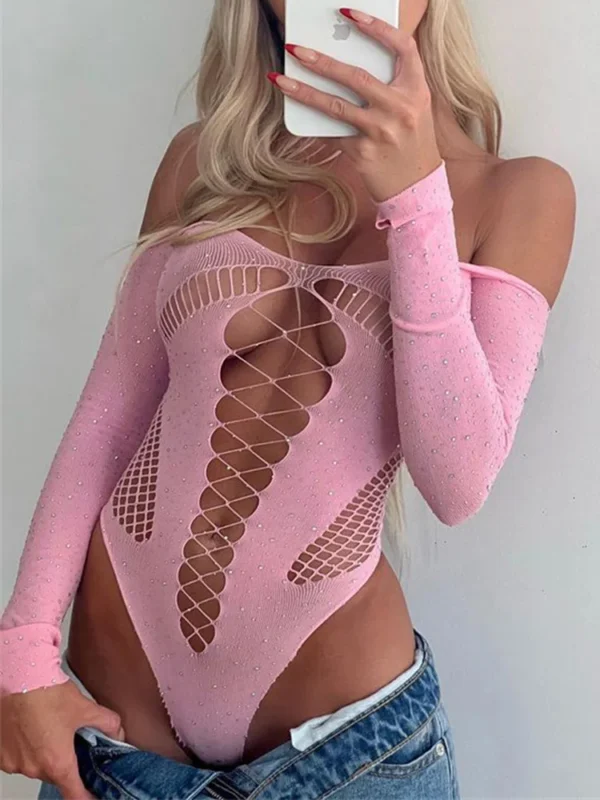 Sparkly Long Sleeve Mesh Bodysuit - Image 22