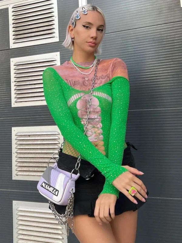 Sparkly Long Sleeve Mesh Bodysuit - Image 8