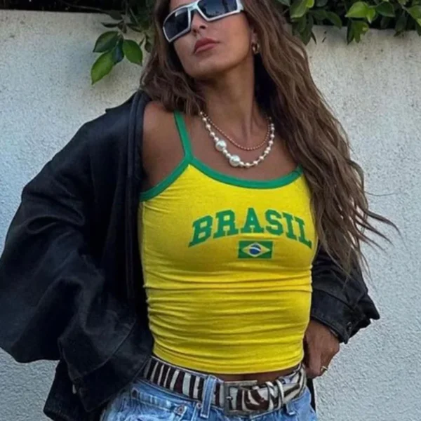 Brasil Flag Camisole Cropped Tank Top - Image 5