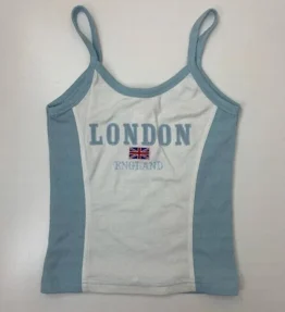 London Embroidered Flag Crop Tank Top