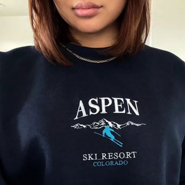 Navy Aspen Ski Resort Embroidered Sweater - Image 2