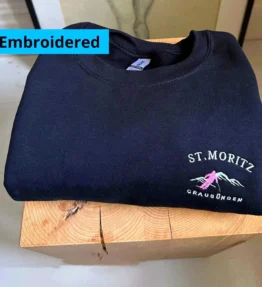 Black St Moritz Switzerland Embroidered Sweater