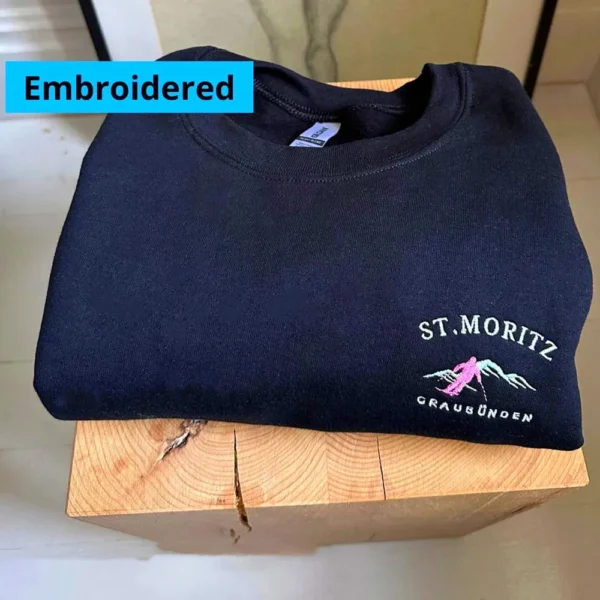 Black St Moritz Switzerland Embroidered Sweater
