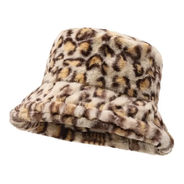 Leopard Print Fluffy Bucket Hat - Image 4