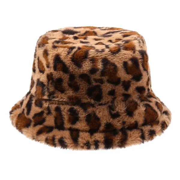 Leopard Print Fluffy Bucket Hat - Image 5