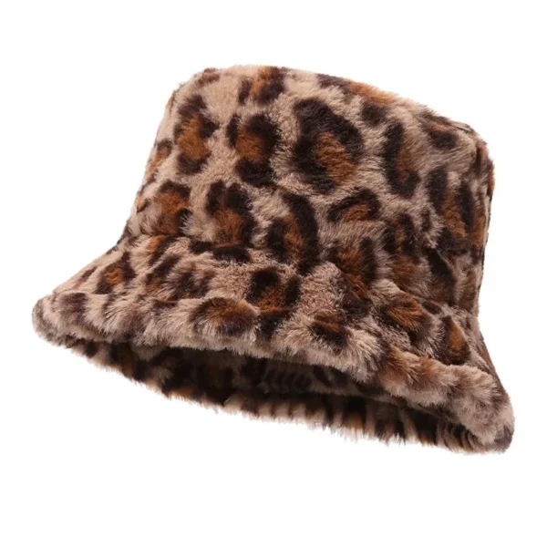 Leopard Print Fluffy Bucket Hat - Image 3