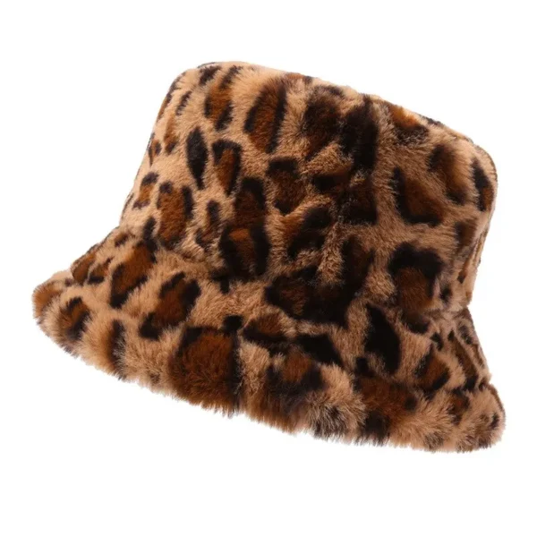Leopard Print Fluffy Bucket Hat - Image 2