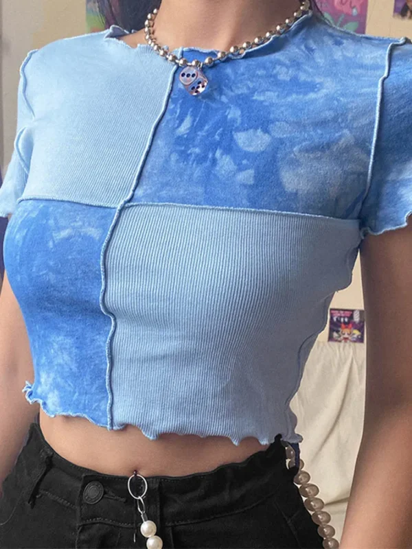 Patchwork Dyed Sequin Crop Top - Image 4