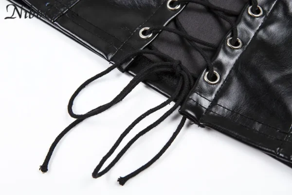 Black Backless Faux Leather Lace Up Vest Top - Image 14