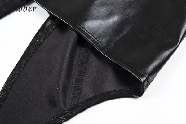 Black Backless Faux Leather Lace Up Vest Top - Image 13