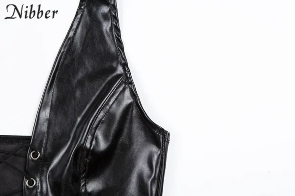 Black Backless Faux Leather Lace Up Vest Top - Image 9