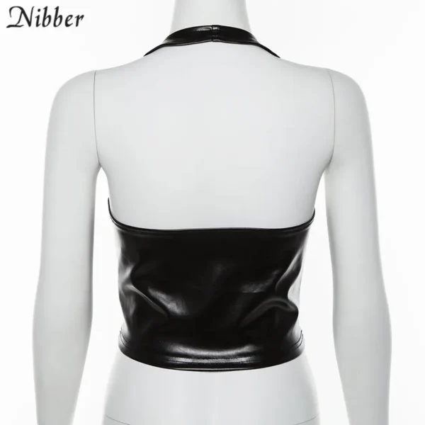 Black Backless Faux Leather Lace Up Vest Top - Image 6