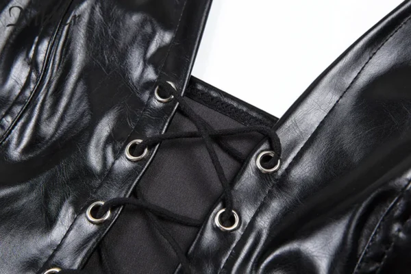 Black Backless Faux Leather Lace Up Vest Top - Image 12
