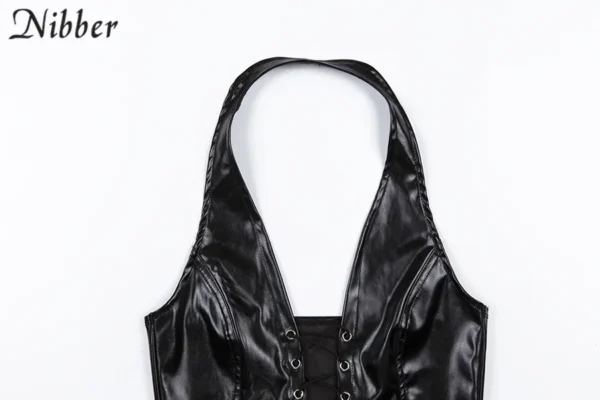 Black Backless Faux Leather Lace Up Vest Top - Image 7