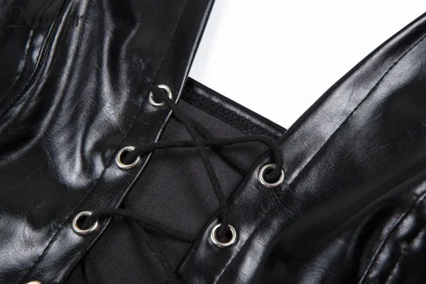 Black Backless Faux Leather Lace Up Vest Top - Image 11