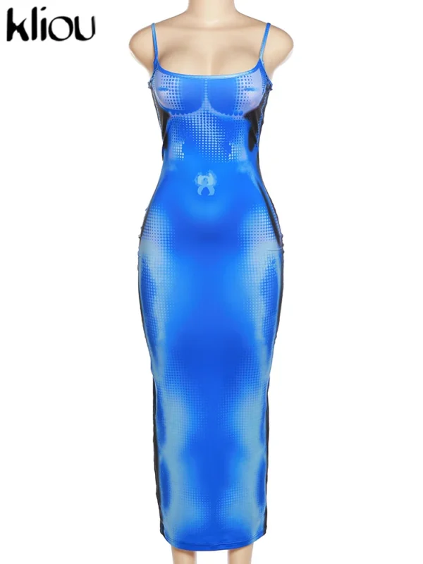 Sleeveless Blue X-Ray Long Bodycon Dress - Image 3