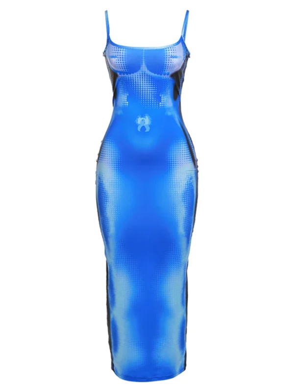 Sleeveless Blue X-Ray Long Bodycon Dress - Image 2