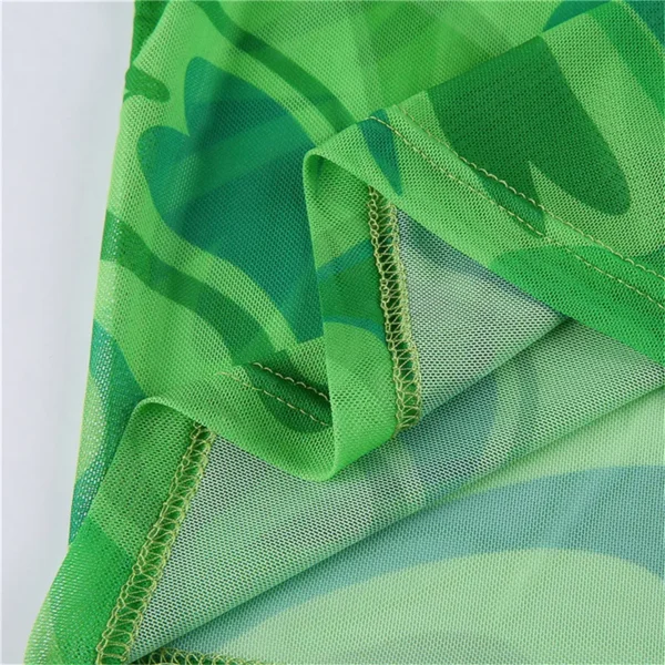 Heart Pattern Short Sleeve Mesh Sheer Crop Top - Image 6