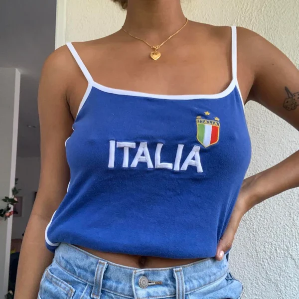 Italia Embroidered Camisole Cropped Tank Top - Image 2