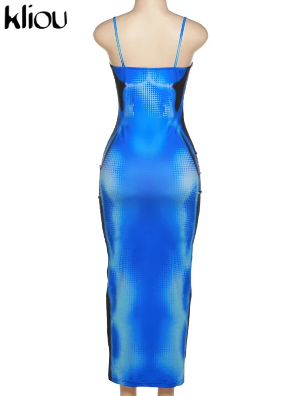 Sleeveless Blue X-Ray Long Bodycon Dress - Image 4