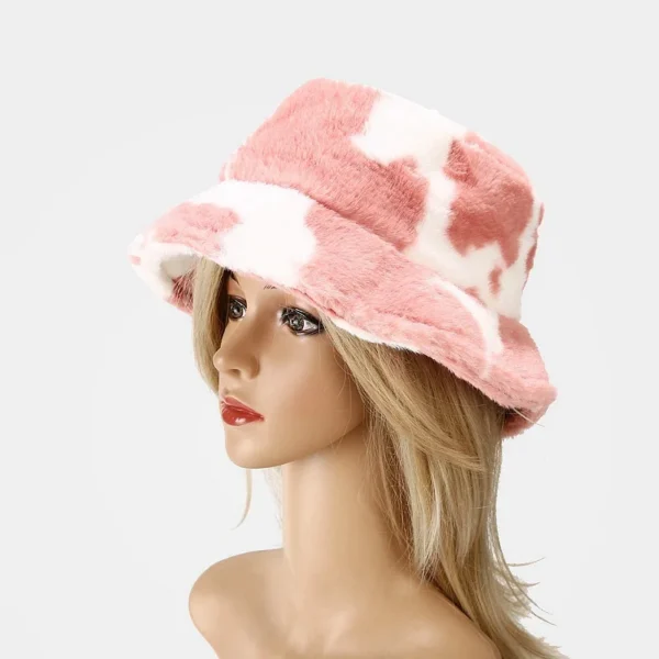 Cow Print Plush Bucket Hat - Image 6