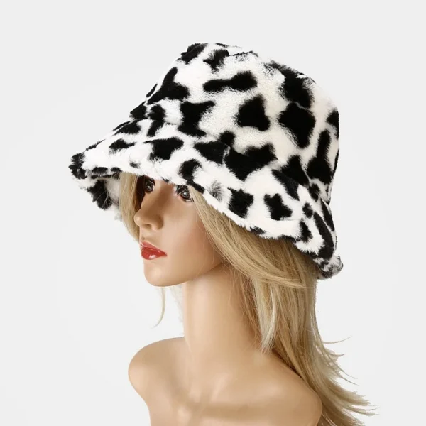 Cow Print Plush Bucket Hat - Image 8