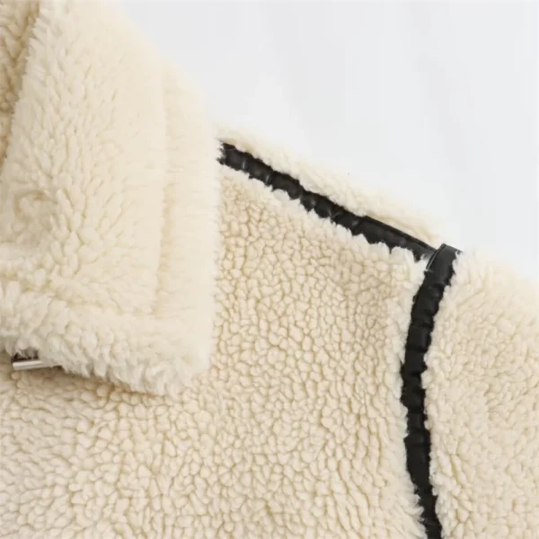 Sherpa Contrast Piped Motorcycle Style Jacket - Image 4