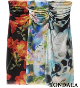 Strapless Flower Pattern Chiffon Midi Dress