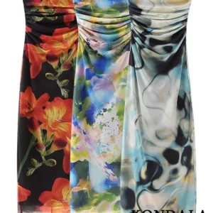 Strapless Flower Pattern Chiffon Midi Dress