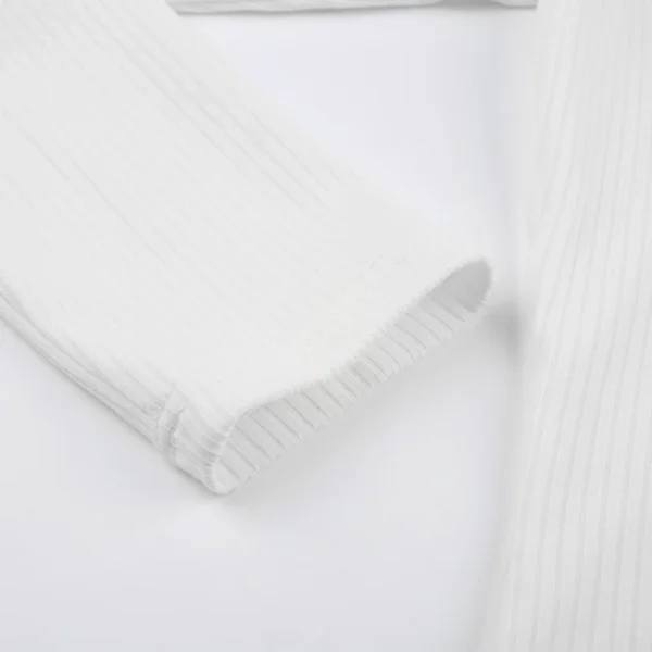 Lace Trim Flower Detail Round Neck Ribbed Top - Image 9