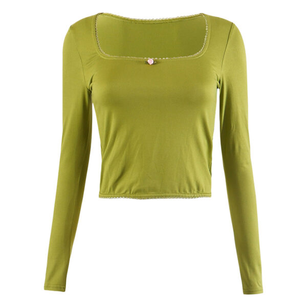 Lace Trim Flower Detail Square Neck Crop Top - Image 7