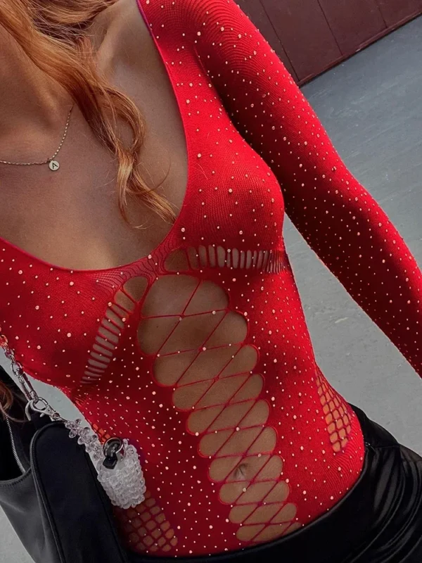 Off Shoulder Sparkly Mesh Bodysuit - Image 11