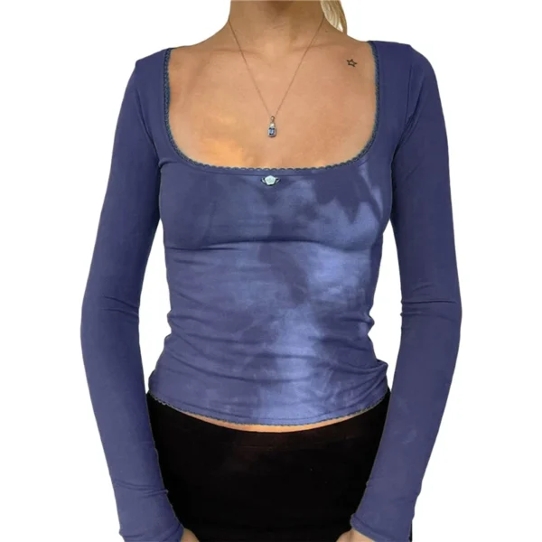 Lace Trim Flower Detail Square Neck Crop Top - Image 5