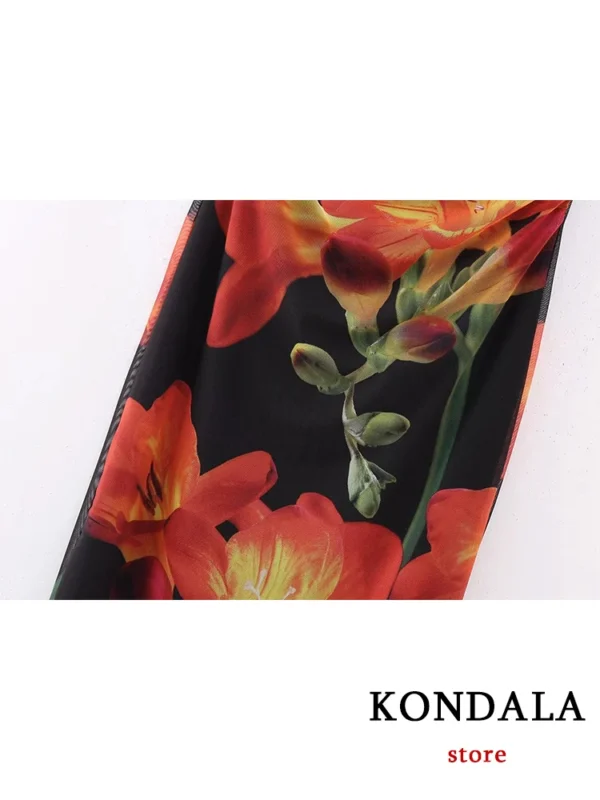 Strapless Flower Pattern Chiffon Midi Dress - Image 3