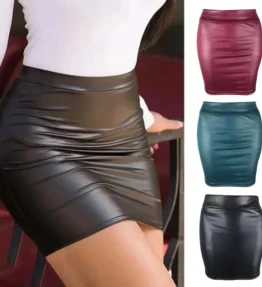 High Waist Pencil Mini Skirt Faux Leather Look