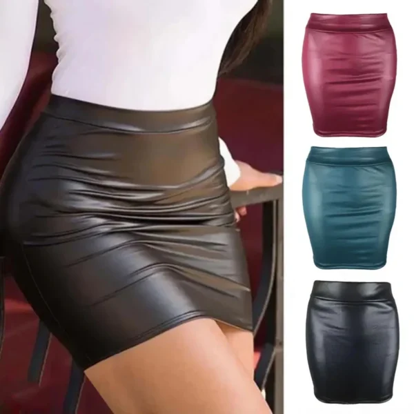 High Waist Pencil Mini Skirt Faux Leather Look