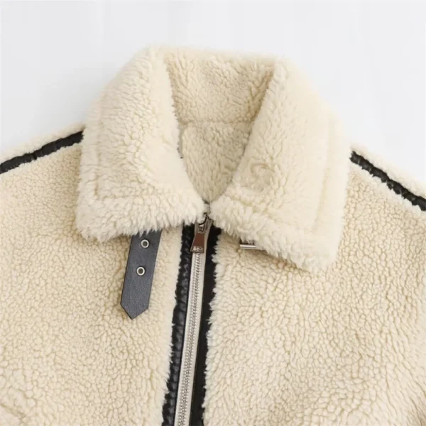 Sherpa Contrast Piped Motorcycle Style Jacket - Image 3