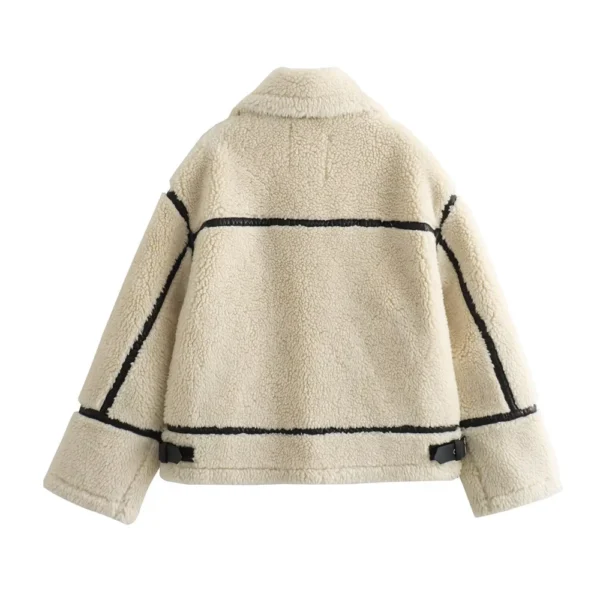 Sherpa Contrast Piped Motorcycle Style Jacket - Image 2