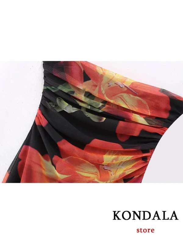 Strapless Flower Pattern Chiffon Midi Dress - Image 2