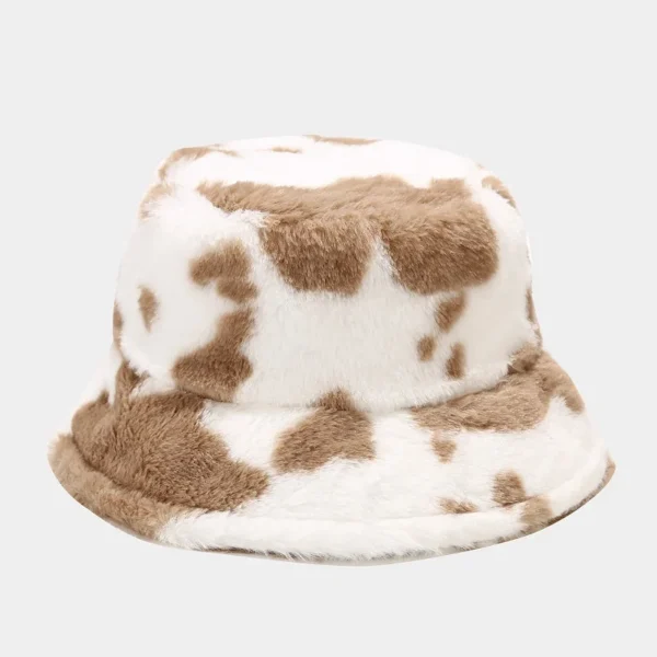 Cow Print Plush Bucket Hat - Image 4