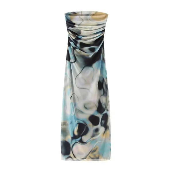 Strapless Flower Pattern Chiffon Midi Dress - Image 9