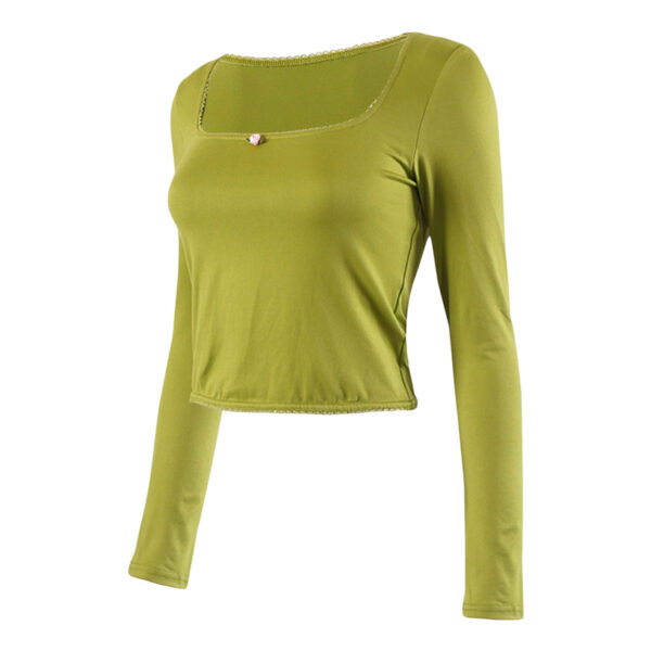 Lace Trim Flower Detail Square Neck Crop Top - Image 8