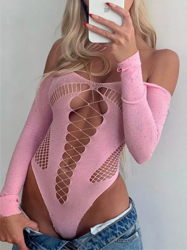 Off Shoulder Sparkly Mesh Bodysuit - Image 10