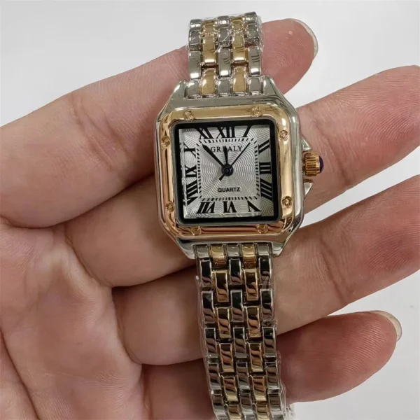 Luxury Stainless Steel Square Dial Ladies Quartz Watch