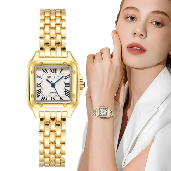 Luxury Stainless Steel Square Dial Ladies Quartz Watch - Image 2